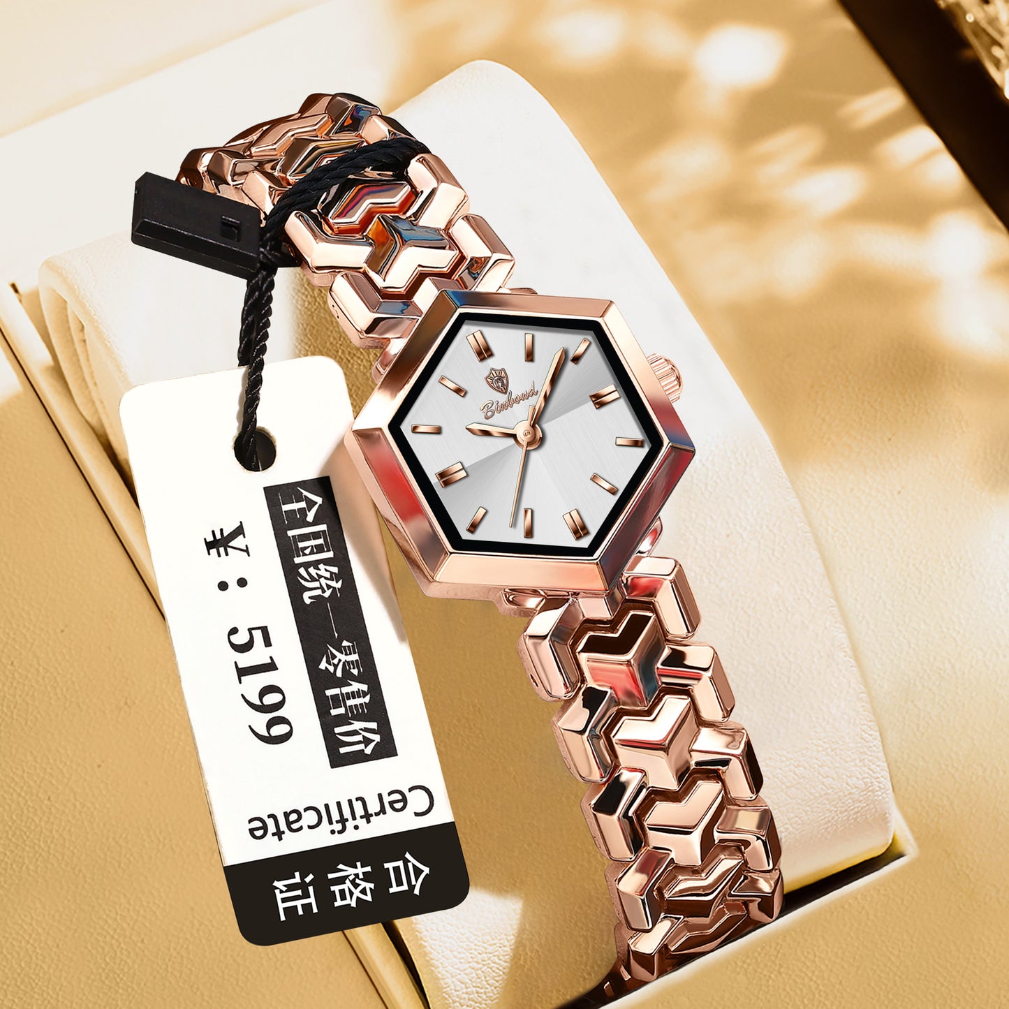 Elegant women's octagonal quartz watch with a striking green dial and luxury gold bracelet by FASHIONARIE CLUB.