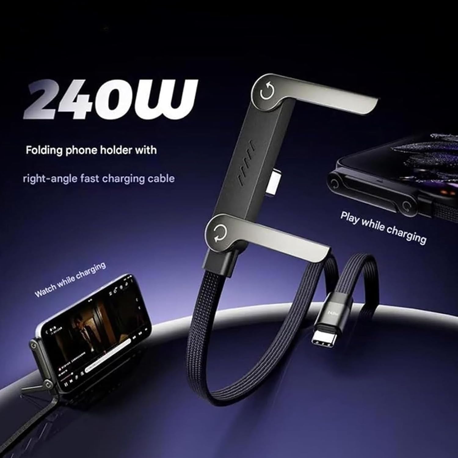 🔋 240W Fast Charger Cable with Mobile Holder Stand