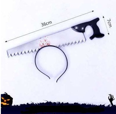 Set of funny and scary Halloween tricky headbands featuring fake bloody weapons like knives, scissors, axes, and wrenches, perfect for costume parties in UAE.