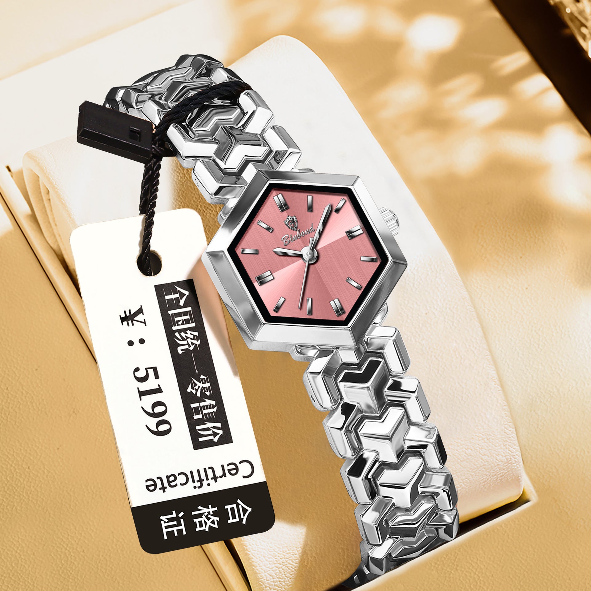 Elegant women's octagonal quartz watch with a striking green dial and luxury gold bracelet by FASHIONARIE CLUB.