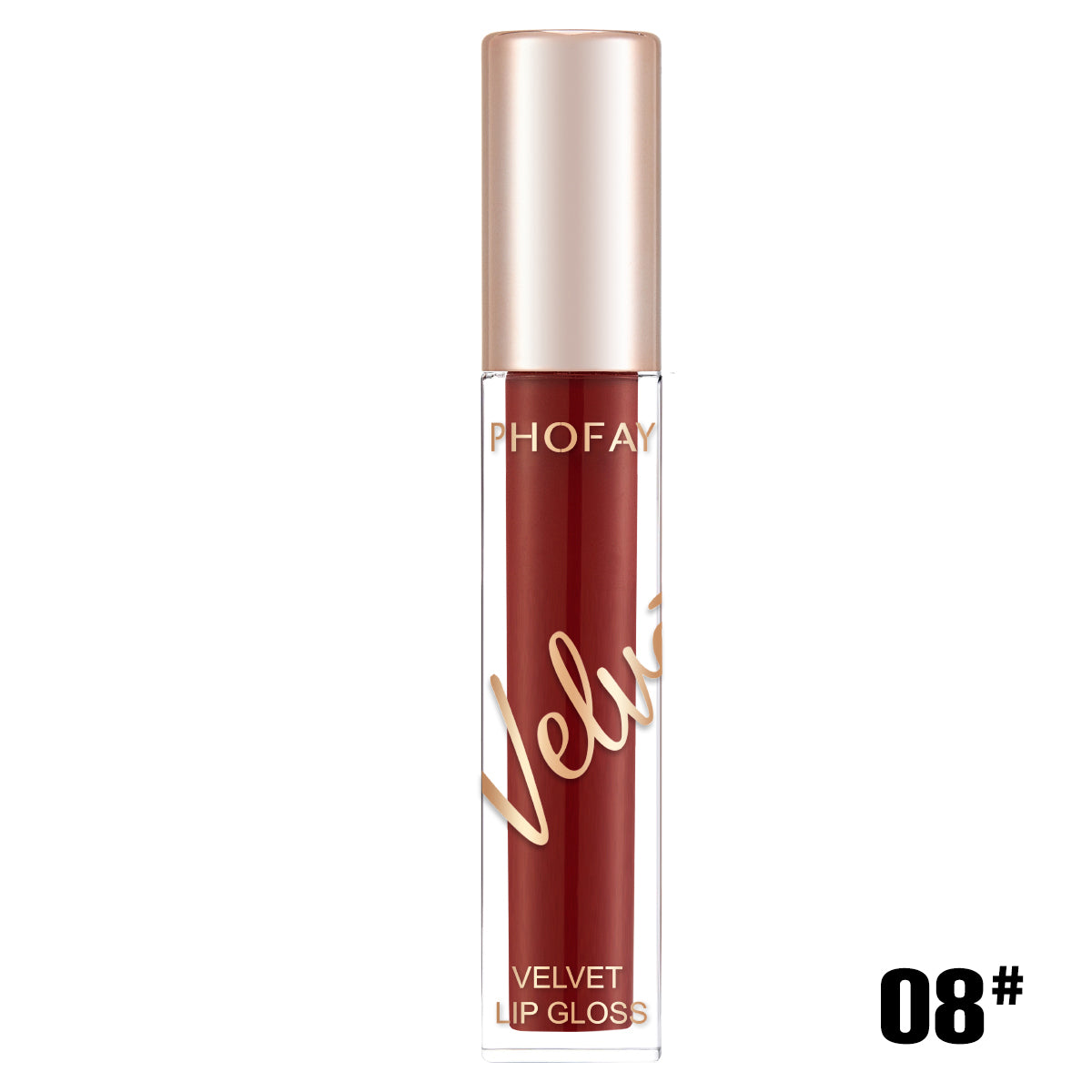 PHOFAY velvet lip gloss featuring a smooth matte finish in a elegant tube, perfect for long-lasting daily makeup, beauty looks, and stylish lip care in the UAE.