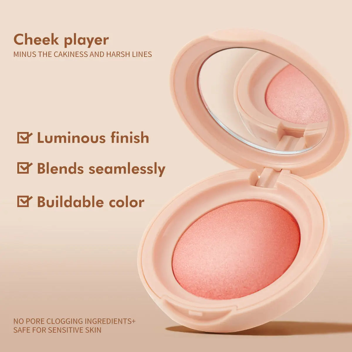 PHOFAY luminous powder blush in a soft pink compact, featuring a radiant and glowing finish, perfect for natural daily makeup and enhancing cheeks in the UAE.