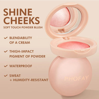 PHOFAY luminous powder blush in a soft pink compact, featuring a radiant and glowing finish, perfect for natural daily makeup and enhancing cheeks in the UAE.