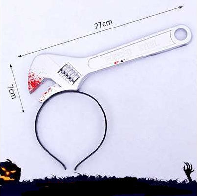 Set of funny and scary Halloween tricky headbands featuring fake bloody weapons like knives, scissors, axes, and wrenches, perfect for costume parties in UAE.