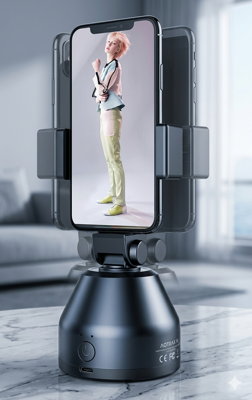 360° Mobile Phone Tracking Holder – Auto Face Tracking & Smart Rotation Stand