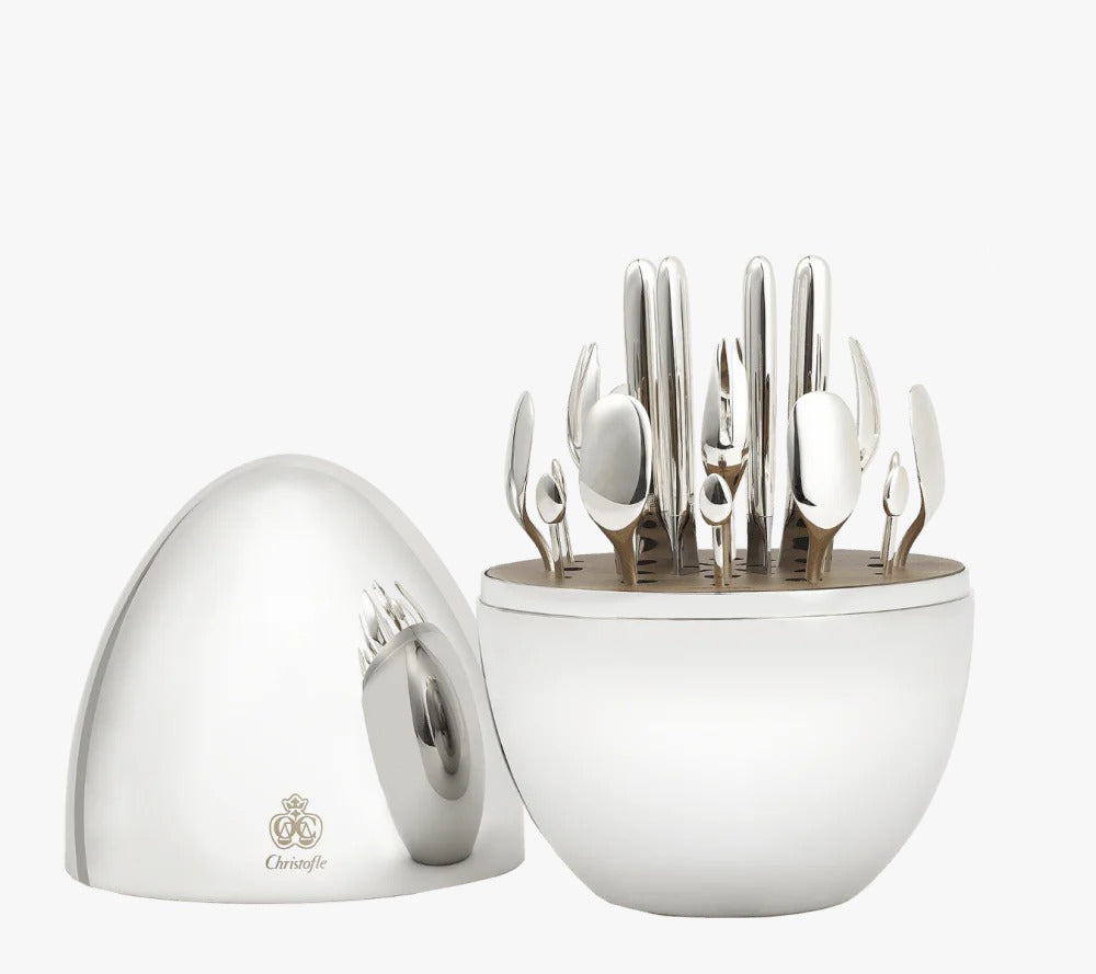 Luxury Egg Shaped Utensil Set – 24 Pcs Silver Plated Cutlery with Stylish Storage Box