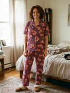 Use descriptive text for your images, such as: "Woman wearing floral printed 2-piece short sleeve collared loungewear set in UAE