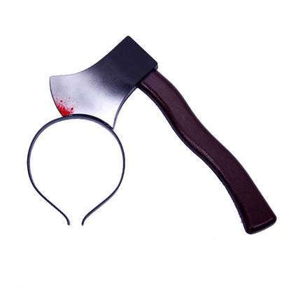 Set of funny and scary Halloween tricky headbands featuring fake bloody weapons like knives, scissors, axes, and wrenches, perfect for costume parties in UAE.