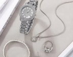 6PCS Women’s Butterfly Watch & Jewelry Set – Elegant Quartz Rhinestone Sparkling Wrist Watch