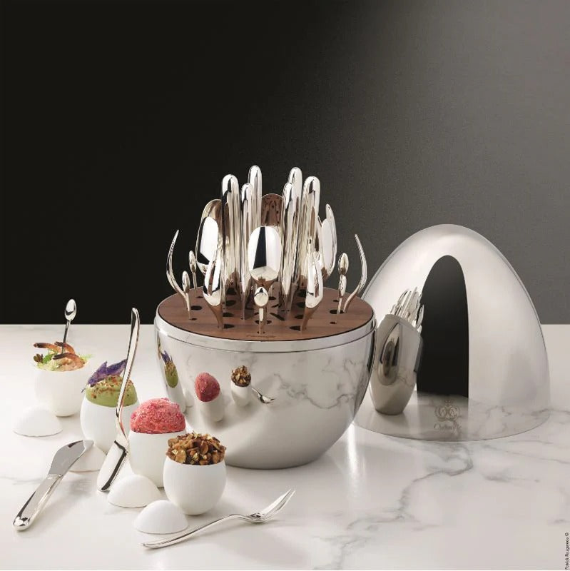 Luxury Egg Shaped Utensil Set – 24 Pcs Silver Plated Cutlery with Stylish Storage Box