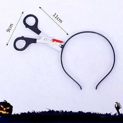 Set of funny and scary Halloween tricky headbands featuring fake bloody weapons like knives, scissors, axes, and wrenches, perfect for costume parties in UAE.
