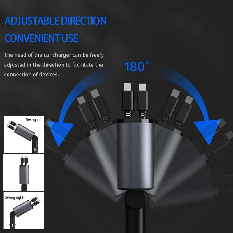 Premium 4-in-1 Car Fast Charger – Retractable Design + Real-Time Voltage Display 🚗⚡