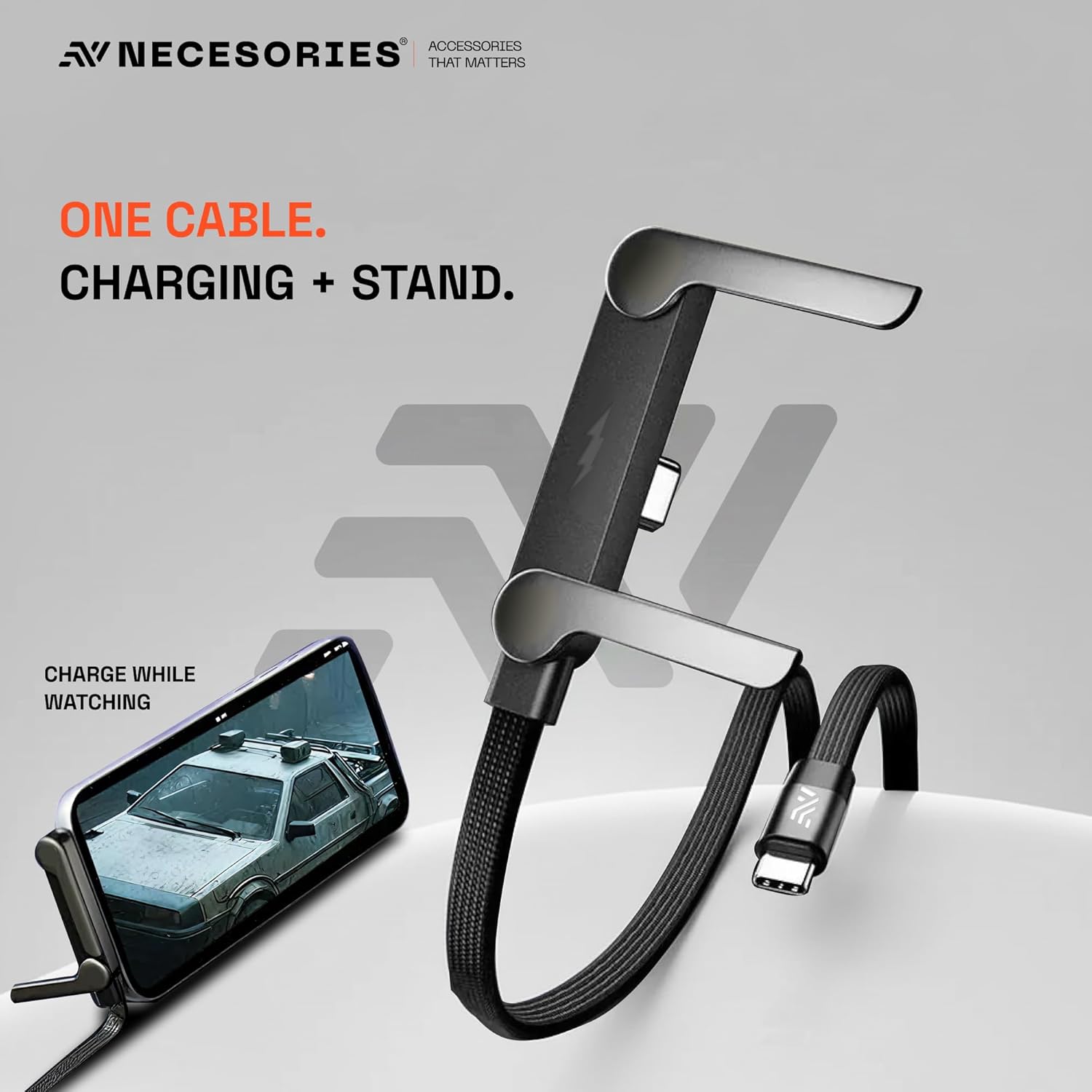 🔋 240W Fast Charger Cable with Mobile Holder Stand