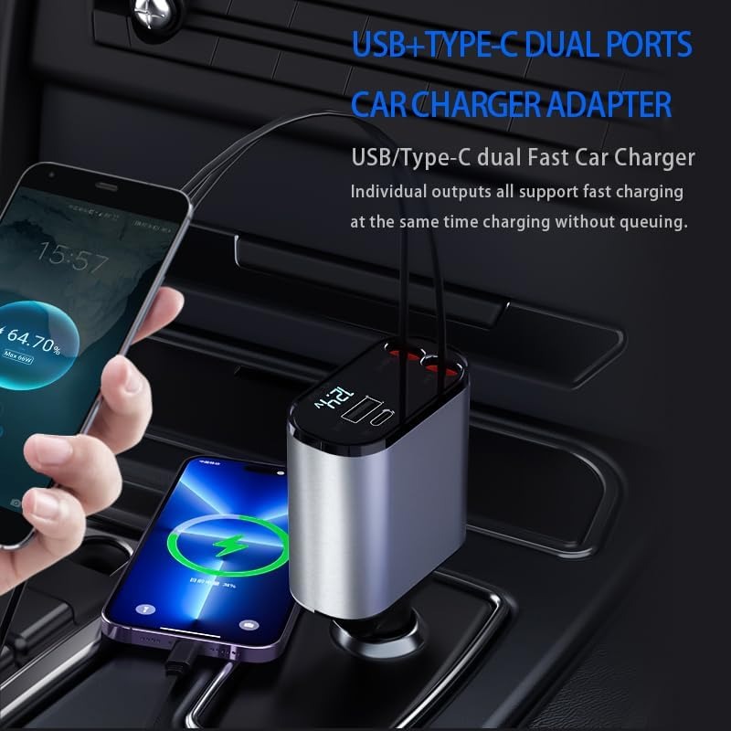Premium 4-in-1 Car Fast Charger – Retractable Design + Real-Time Voltage Display 🚗⚡