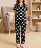 Women's Floral Printed 2 Piece Tracksuit Ladies Short Sleeve Collared Neck 5 Button Comfortable Fit Night Wear Co-Ord Set