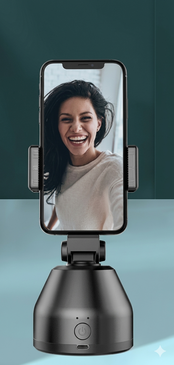 360° Mobile Phone Tracking Holder – Auto Face Tracking & Smart Rotation Stand