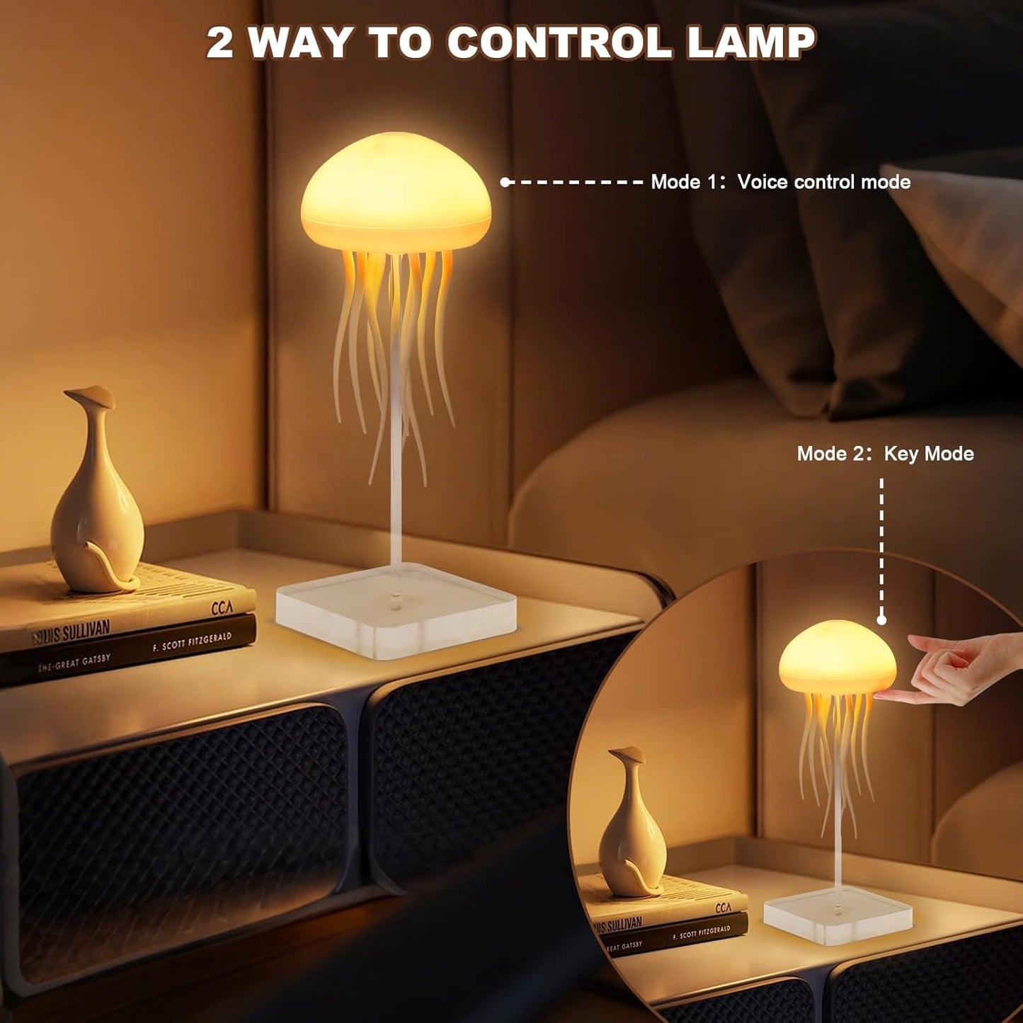 Jellyfish Lamp, Voice Control Jellyfish Lamp with Dancing Legs, RGB Gradient Jellyfish Bedside Lamp, Rechargeable Jellyfish Table Lamp Christmas Gifts