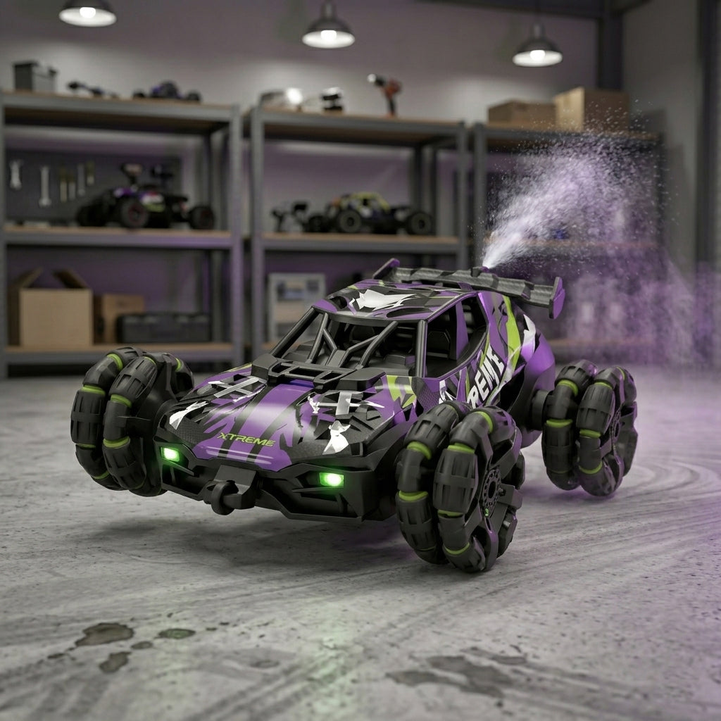 🔥 2.4GHz RC Alloy 6-Wheel Stunt Spray Car – High Speed Drift & Smoke Racing Toy 🚗💨