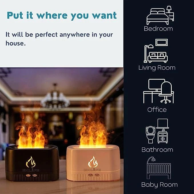 Flame Aroma Diffuser – LED Essential Oil Humidifier with Realistic Fire Effect