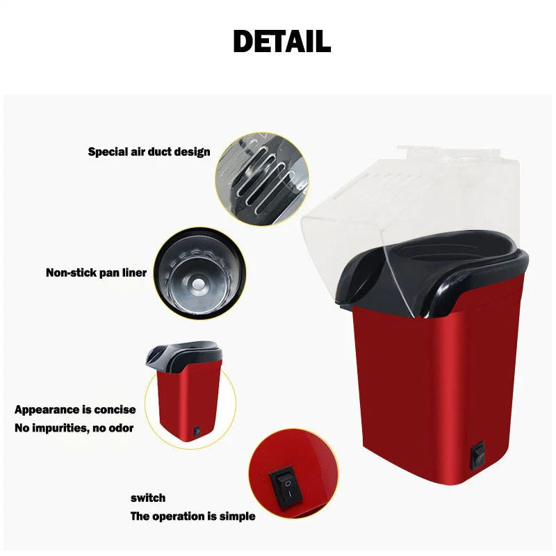 Mini Popcorn Machine – Quick Hot Air Popcorn Maker for Home & Kids Fun