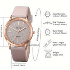 6PCS Women’s Watch & Jewelry Set – Shiny Quartz Analog PU Leather Wrist Watch Combo