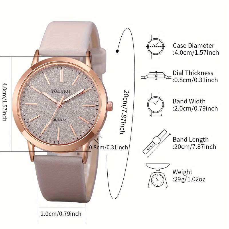 6PCS Women’s Watch & Jewelry Set – Shiny Quartz Analog PU Leather Wrist Watch Combo
