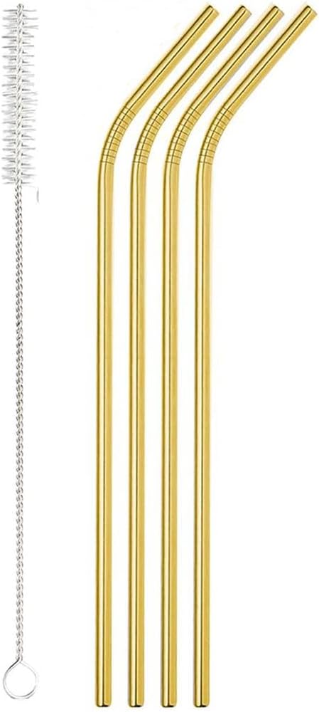 Reusable Stainless Steel Straws Set (5PCS) – Metal Drinking Straws with Cleaning Brush