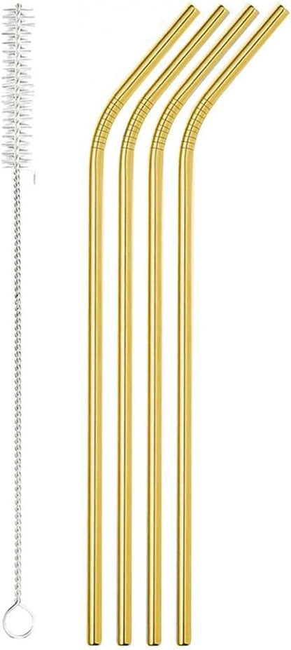 Reusable Stainless Steel Straws Set (5PCS) – Metal Drinking Straws with Cleaning Brush