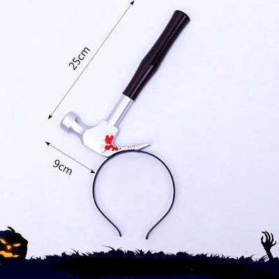 Set of funny and scary Halloween tricky headbands featuring fake bloody weapons like knives, scissors, axes, and wrenches, perfect for costume parties in UAE.