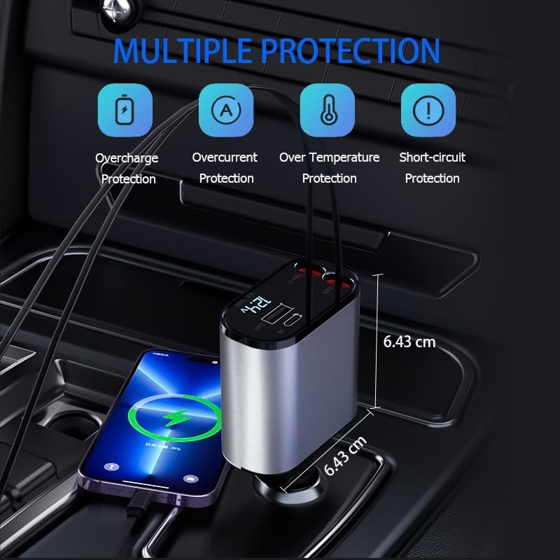 Premium 4-in-1 Car Fast Charger – Retractable Design + Real-Time Voltage Display 🚗⚡