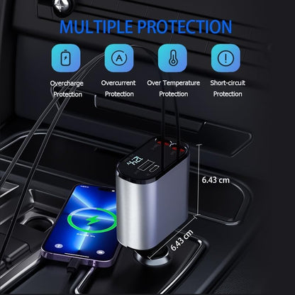 Premium 4-in-1 Car Fast Charger – Retractable Design + Real-Time Voltage Display 🚗⚡