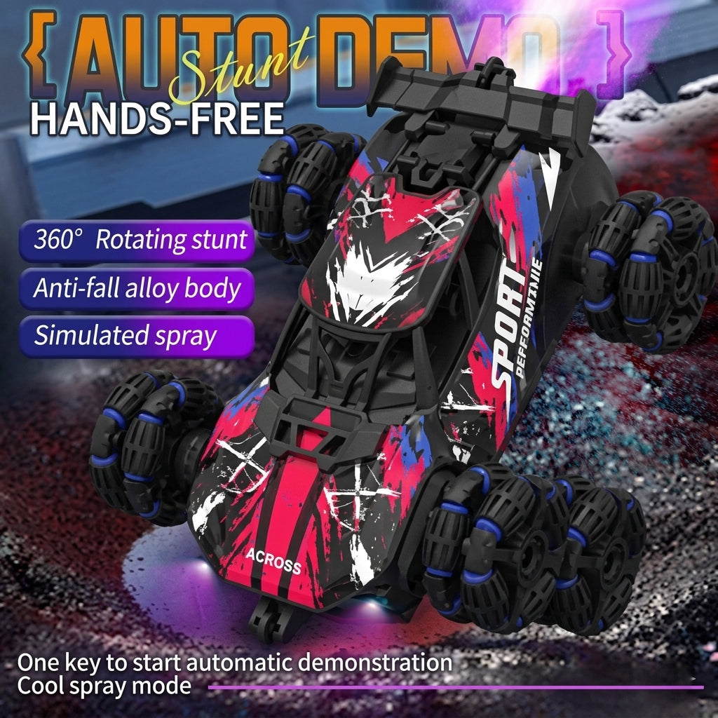 🔥 2.4GHz RC Alloy 6-Wheel Stunt Spray Car – High Speed Drift & Smoke Racing Toy 🚗💨