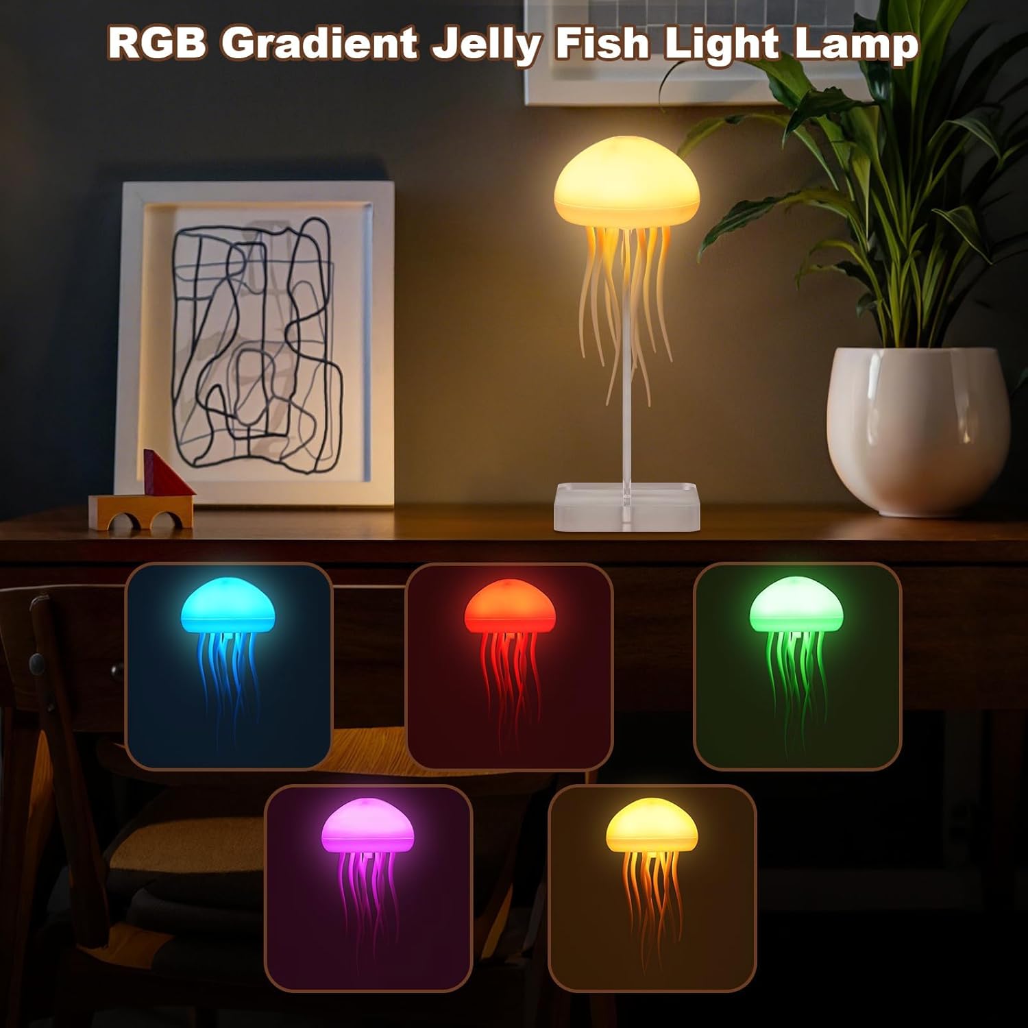Jellyfish Lamp, Voice Control Jellyfish Lamp with Dancing Legs, RGB Gradient Jellyfish Bedside Lamp, Rechargeable Jellyfish Table Lamp Christmas Gifts