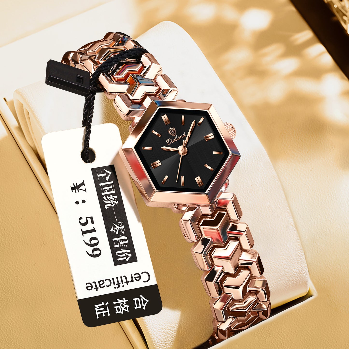 Elegant women's octagonal quartz watch with a striking green dial and luxury gold bracelet by FASHIONARIE CLUB.