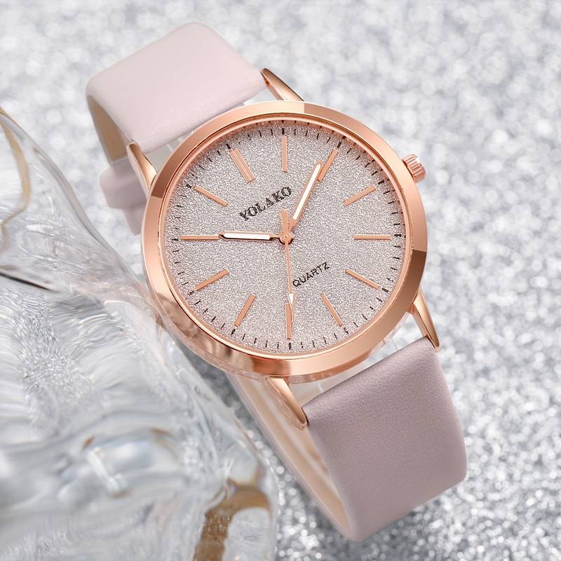 6PCS Women’s Watch & Jewelry Set – Shiny Quartz Analog PU Leather Wrist Watch Combo