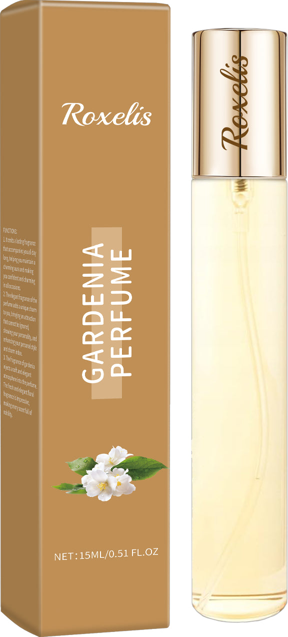 Roxelis Gardenia Perfume for women, a 15ml portable floral fragrance spray featuring an elegant and refreshing scent, perfect for daily use and travel-friendly luxury, available at FASHIONARIE CLUB.