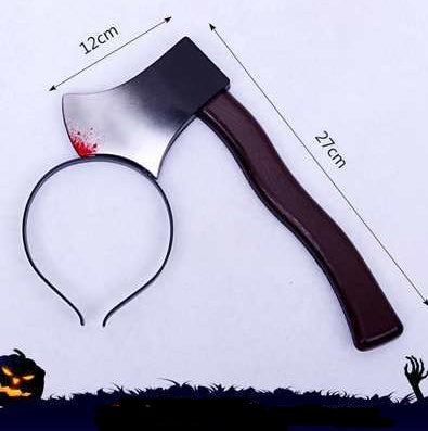 Set of funny and scary Halloween tricky headbands featuring fake bloody weapons like knives, scissors, axes, and wrenches, perfect for costume parties in UAE.