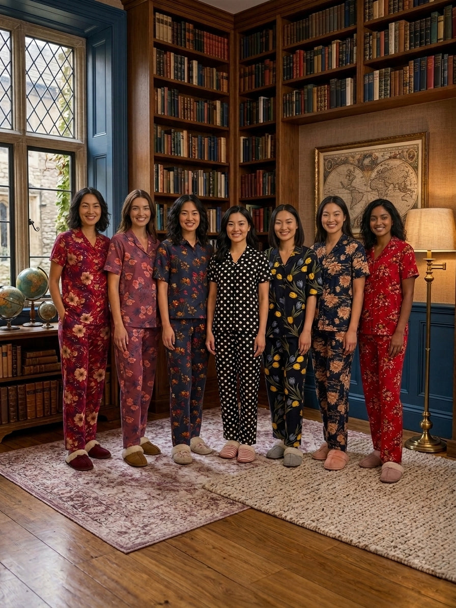 Use descriptive text for your images, such as: "Woman wearing floral printed 2-piece short sleeve collared loungewear set in UAE
