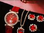 6PCS Women’s Luxury Rhinestone Quartz Watch Set – Vintage Star Analog Wrist Watch & Jewelry Combo