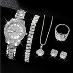6PCS Women’s Butterfly Watch & Jewelry Set – Elegant Quartz Rhinestone Sparkling Wrist Watch
