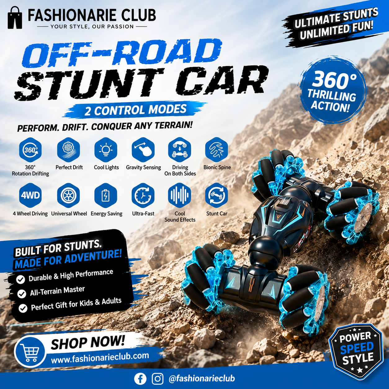 Stunt Car 2.4GHz Remote Control – Watch & Remote Dual Control Racing Car Toy