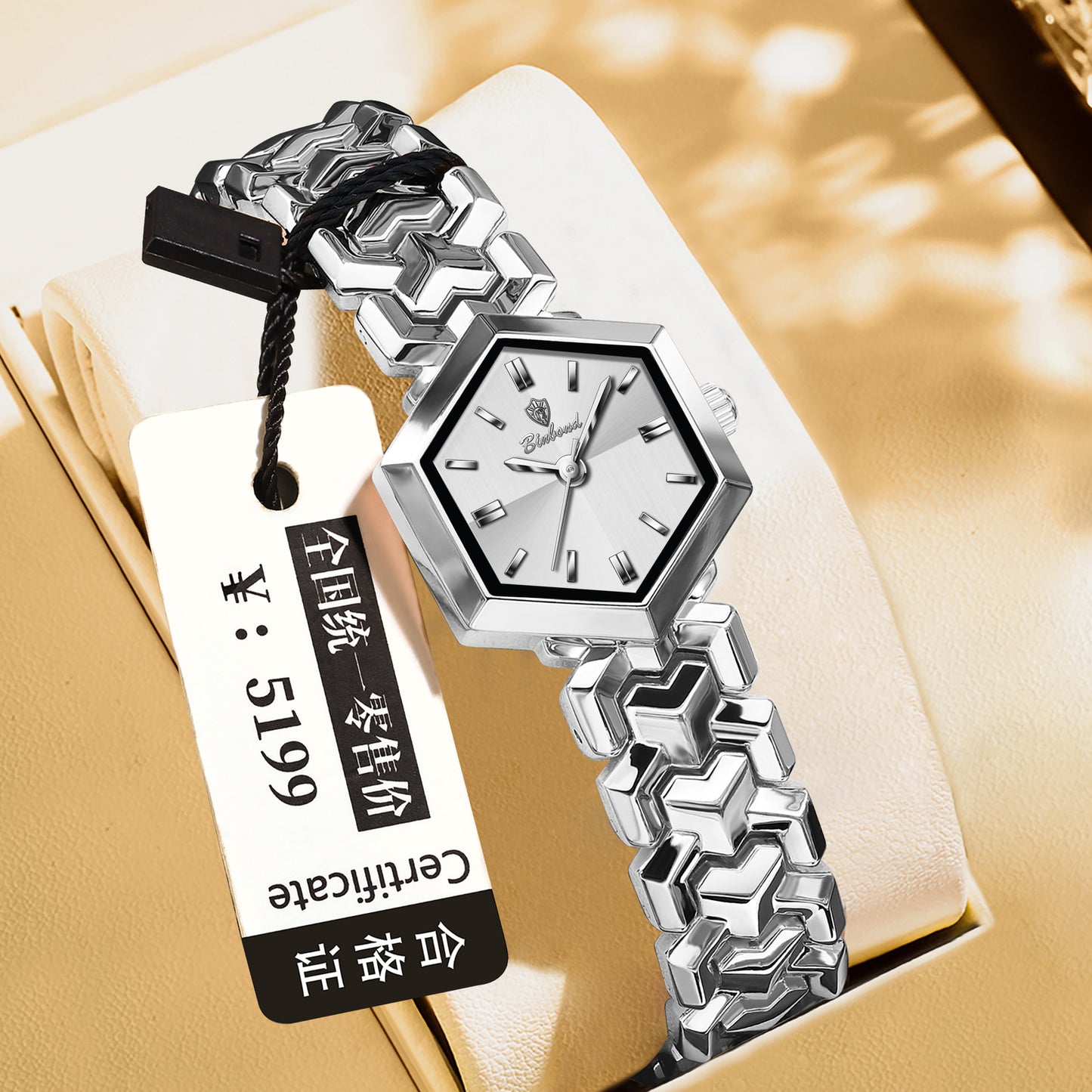 Elegant women's octagonal quartz watch with a striking green dial and luxury gold bracelet by FASHIONARIE CLUB.