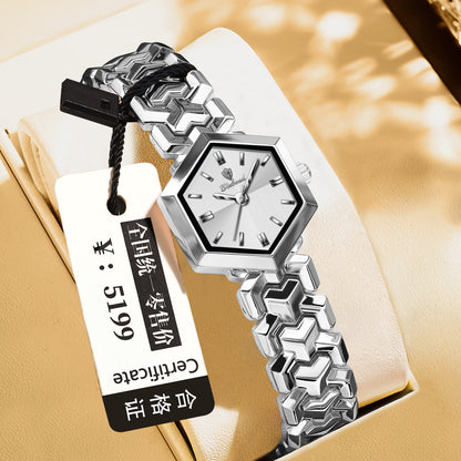 Elegant women's octagonal quartz watch with a striking green dial and luxury gold bracelet by FASHIONARIE CLUB.
