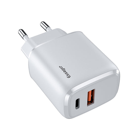 Essager fast charging adapter with dual USB and Type-C ports for mobile phones, white portable wall charger, FASHIONARIE CLUB UAE