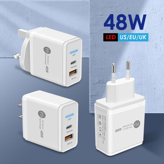 48W PD fast charger adapter with dual USB and Type-C ports, high-speed wall power block for smartphones, FASHIONARIE CLUB UAE