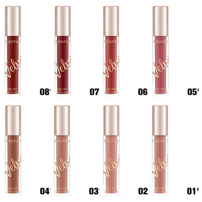 PHOFAY velvet lip gloss featuring a smooth matte finish in a elegant tube, perfect for long-lasting daily makeup, beauty looks, and stylish lip care in the UAE.