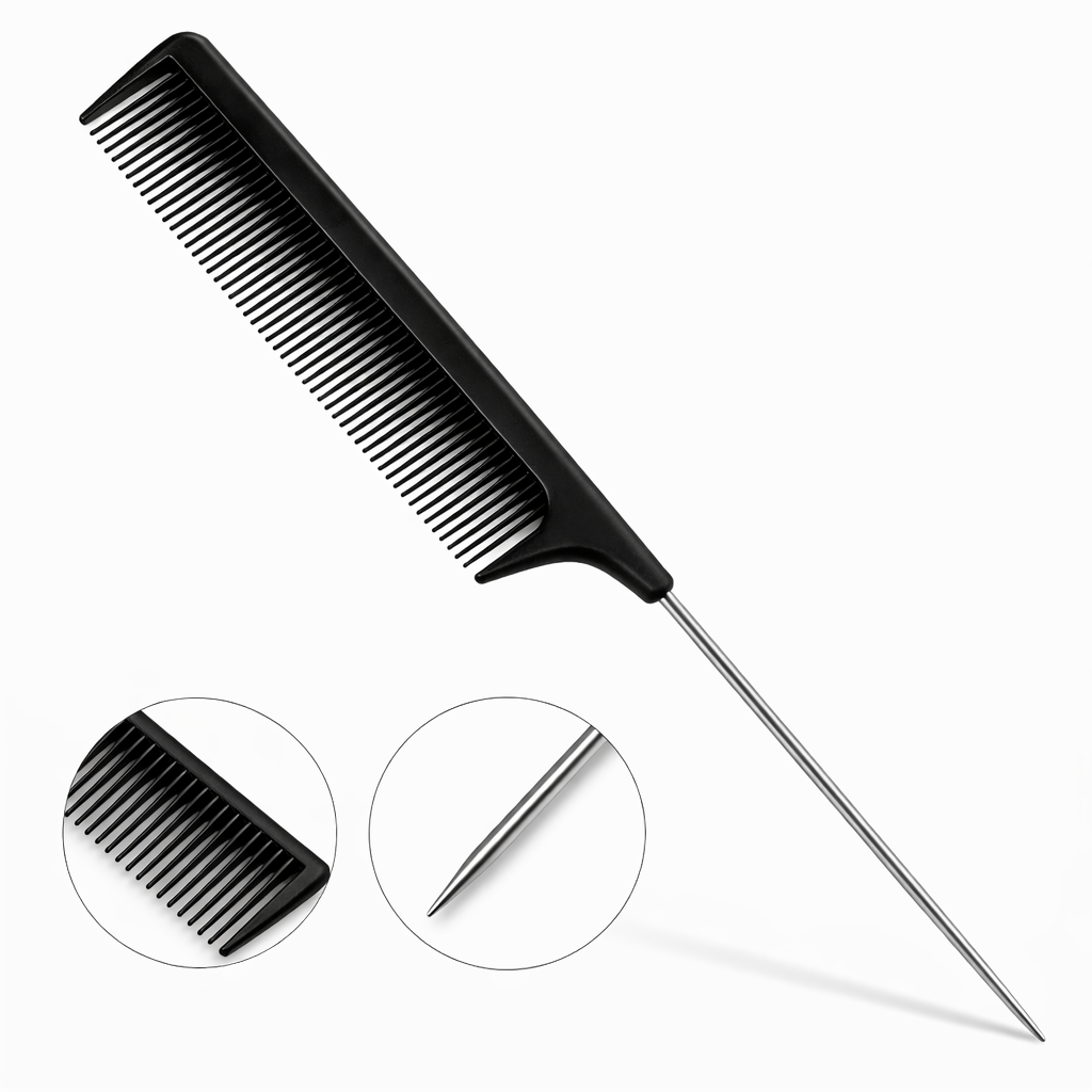 Professional Rat Tail Hair Comb – Stainless Steel Pintail Styling Comb