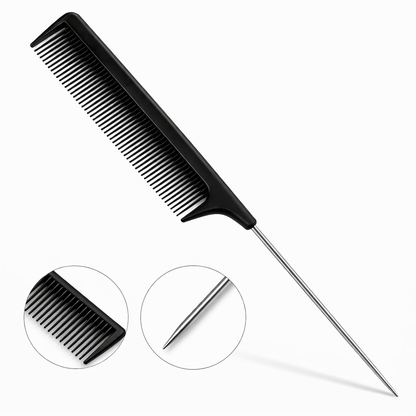 Professional Rat Tail Hair Comb – Stainless Steel Pintail Styling Comb