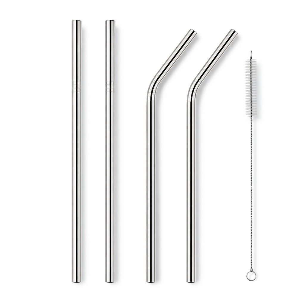 Reusable Stainless Steel Straws Set (5PCS) – Metal Drinking Straws with Cleaning Brush