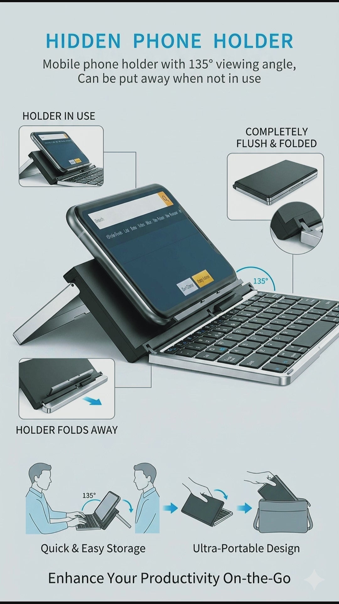 Bluetooth Foldable Keyboard – Portable Wireless Keyboard for Phone, Tablet & Laptop